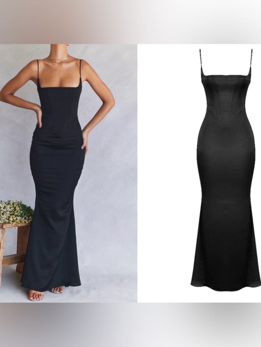 House of CB Black Satin Spaghetti-Strap Maxi Dress
